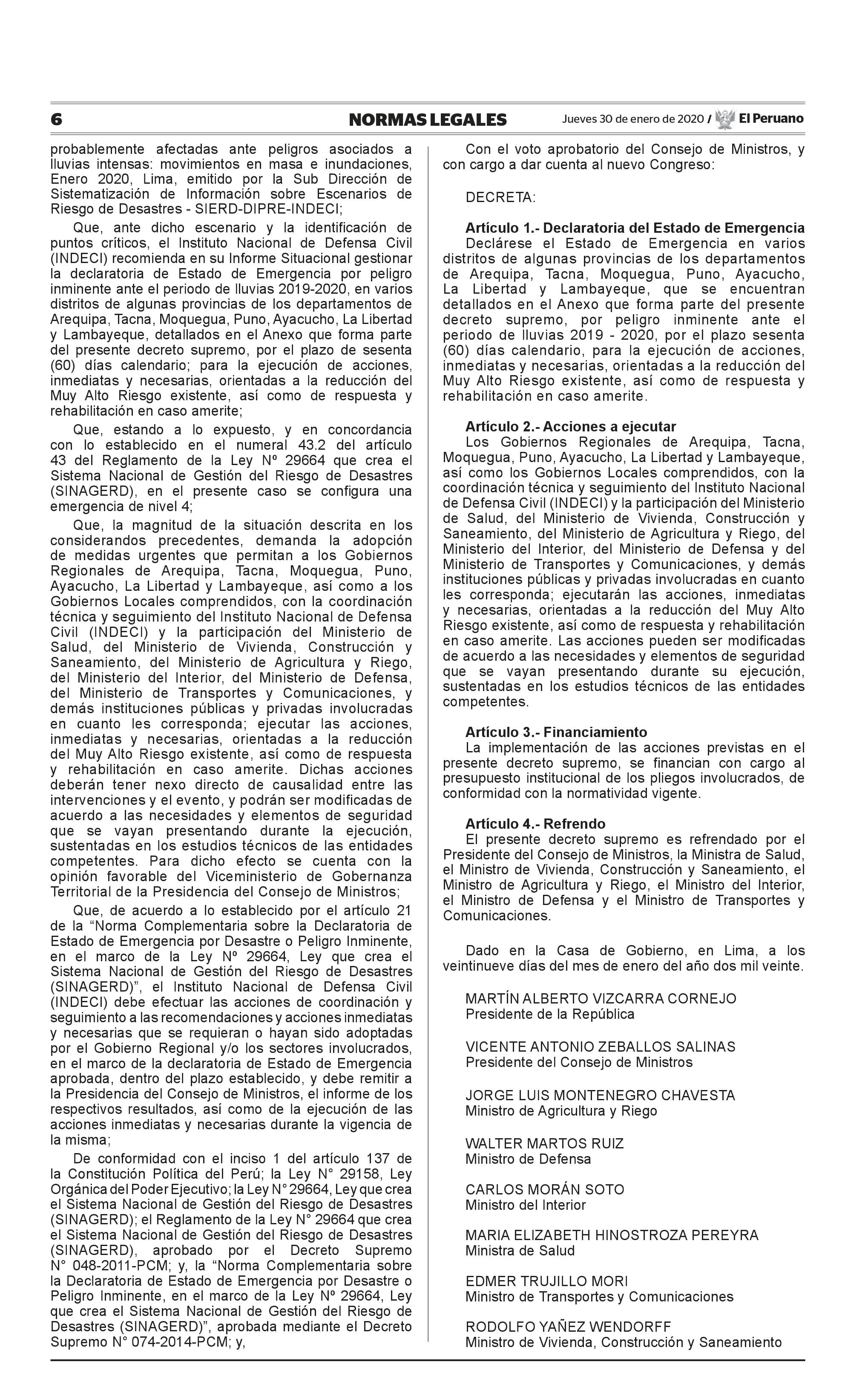 Decreto Supremo declara en emergencia distritos de la región Puno ...
