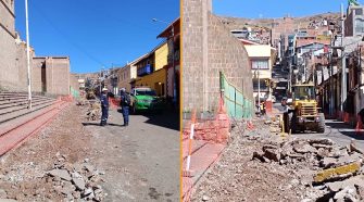 Trabajos que realizan en la plaza Mayor de Puno